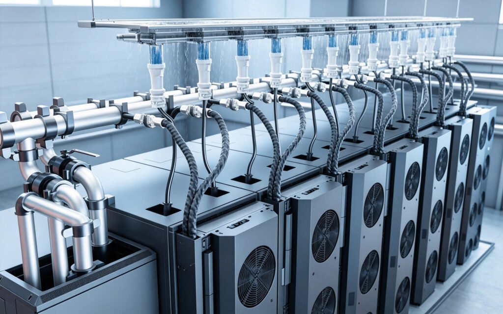 Industrial liquid cooling and circulation equipment with connected piping