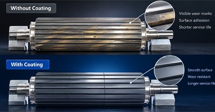 Comparison of pelletizing rotor without coating and with ceramic wear-resistant coating
